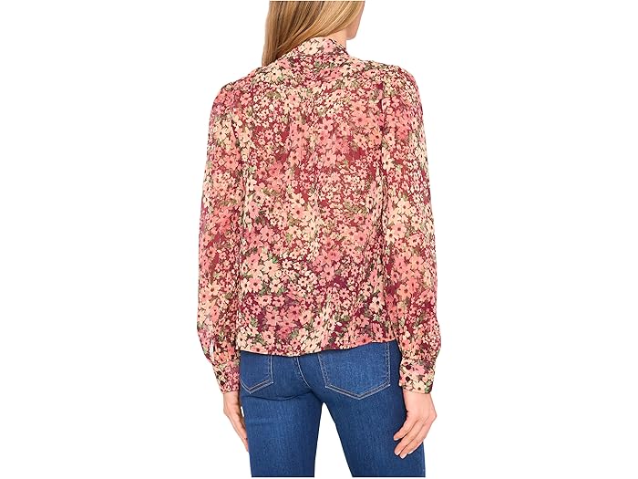 Long Sleeve Hidden Placket Floral Top - Image 1