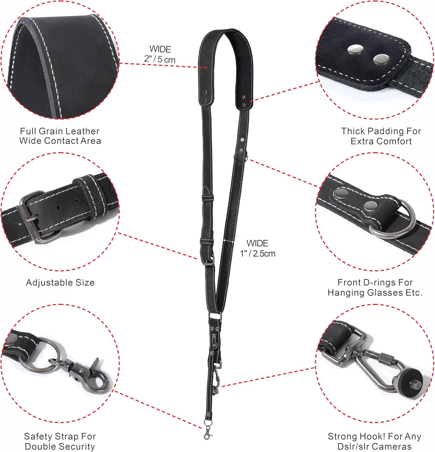 Padwa Lifestyle Black Frosted Single Camera Harness Strap for One Camera - Professional Single Full Grain Leather Camera Harness,Quick Release Gear DSLR Camera Straps for Photographers - Image 3