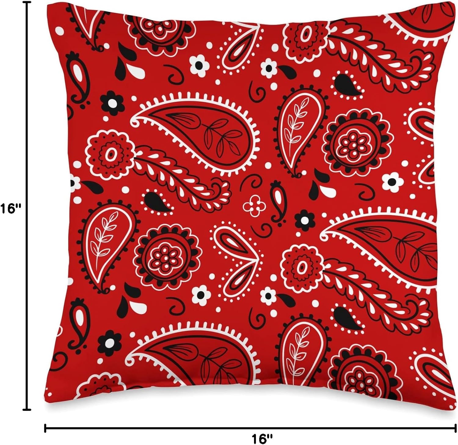 Red Paisley Pattern Western Biker Floral Ornament Bandana Throw Pillow