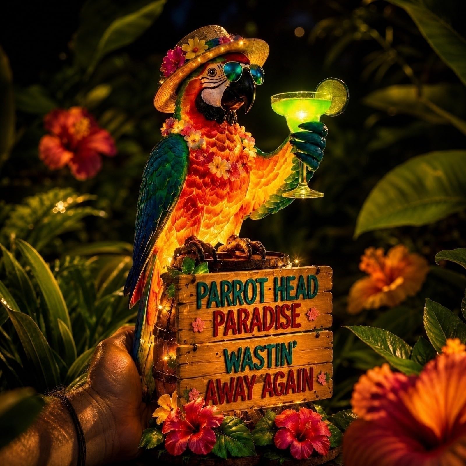 Solar-Powered Parrot Garden Light Stake, Parrot Head Paradise Tropical Yard Decor Lamp, Waterproof Auto On/Off Solar Statue Light for Lawn Backyard Patio Pool Outdoor Party Decor (Style C)