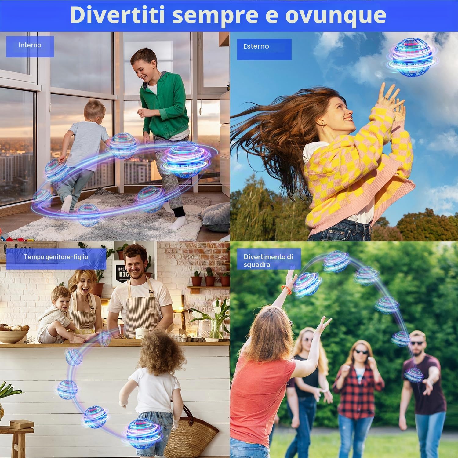 Palla Volante Magica UFO Ball, Fly Orb Pro Flying Spinner Mini Drone, Boomerang Ball Luminosa, Sfera Volante Hoverball Giocattolo Regalo per 6 7 8 9 10+ Ragazzo Ragazza Bambino Adolescente - Blu