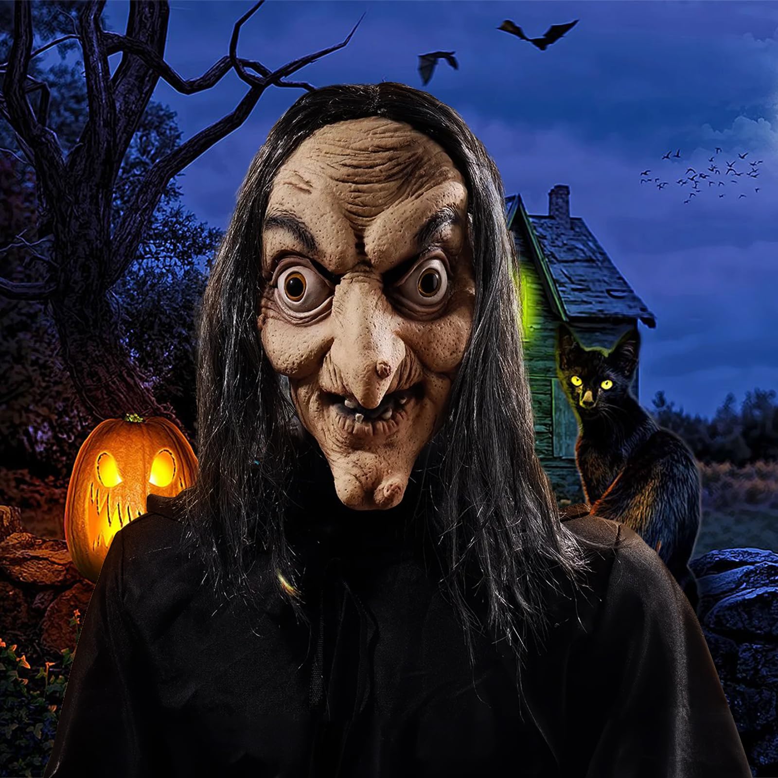 Glaxcidy Halloween Scary Witch Mask, Creepy Old Woman Witch Mask with Long Hair, Horror Realistic for Halloween Carnival Party Costume Cosplay Costume Decorations - Image 2