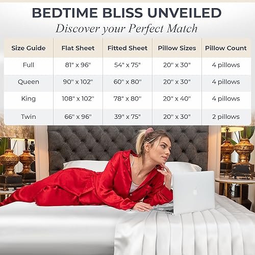 Miniatura 6 de DECOLURE Juego de sábanas de satén de 6 piezas, sábanas de satén de seda genuinas y lujosas, tamaño matrimonial con bolsillo profundo, elegantes