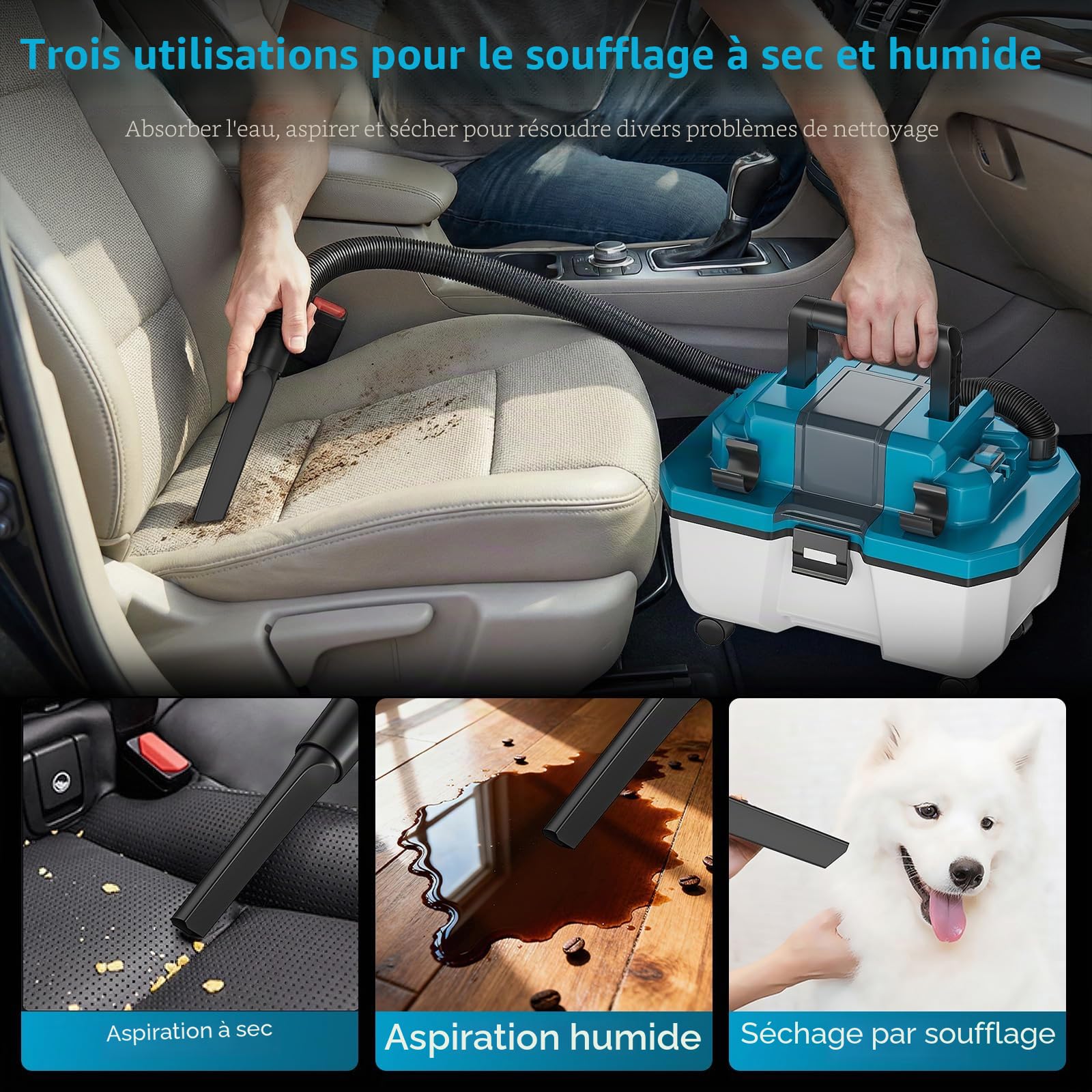 Aspirateur sec et humide sans fil pour batterie Makita 18 V, aspirateur industriel avec filtre HEPA, buse universelle, 15 kpa, 10 l, aspirateur d'atelier portable pour maison, garage, voiture et