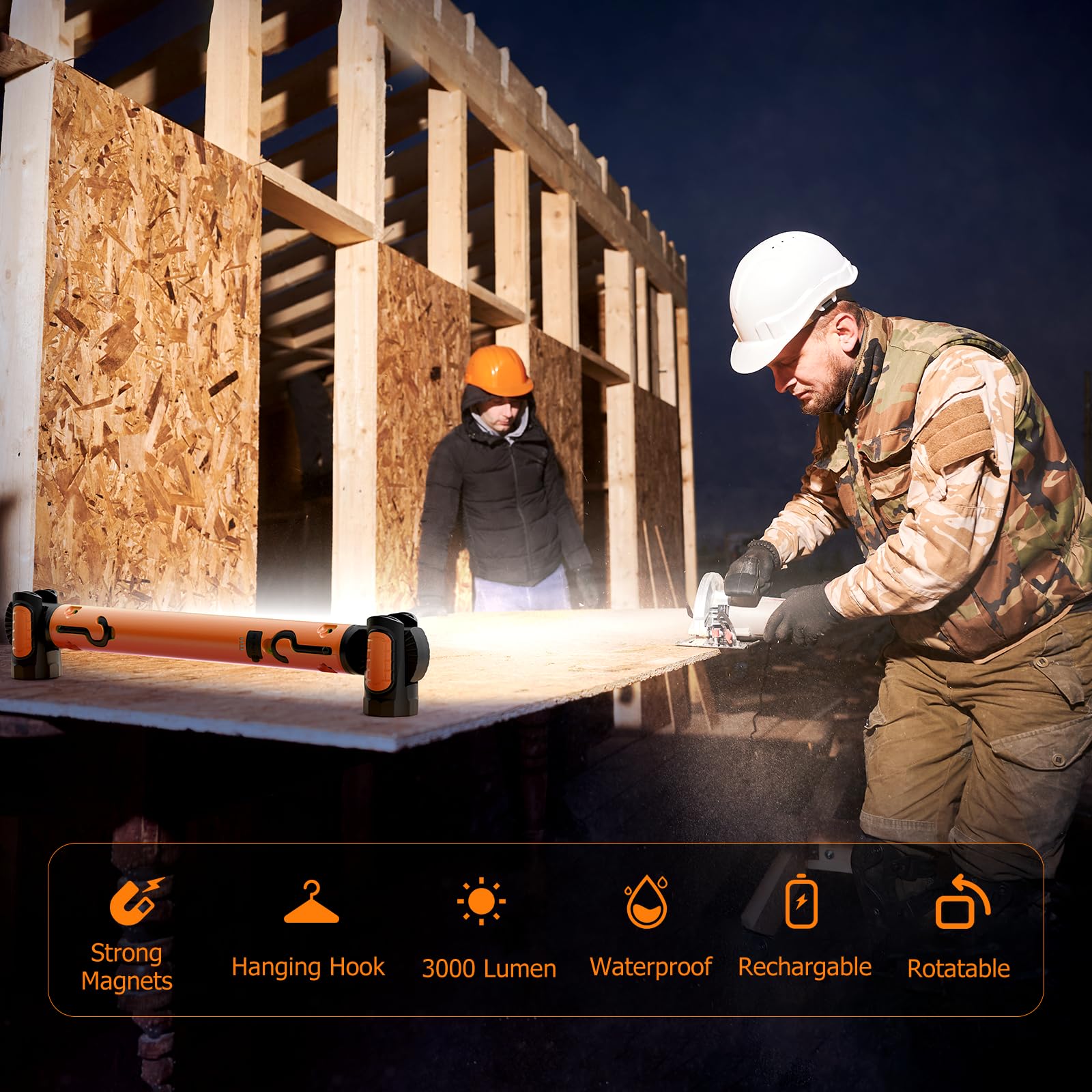 Luz de trabajo, luz de trabajo LED de 3000 lm, luz de trabajo magnética recargable de 5200 mAh, luces de trabajo inalámbricas debajo del capó con ganchos para mecánicos, inspección, taller,