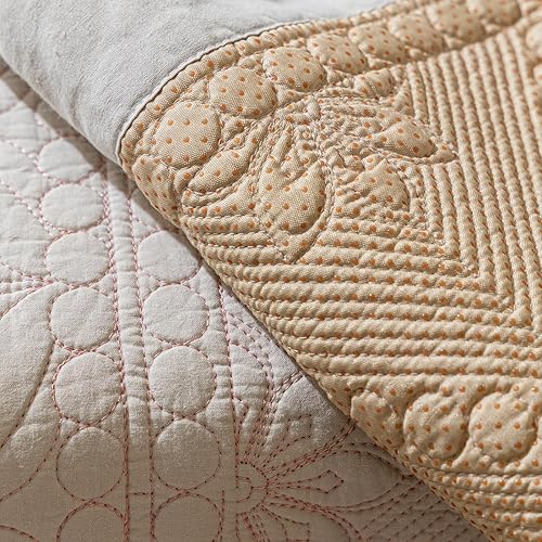 Miniatura 6 de vctops Funda acolchada para sofá de 100 % algodón, con bordado floral, antideslizante, suave, protector de muebles lavable (caqui, 28 x 28 pulgadas)