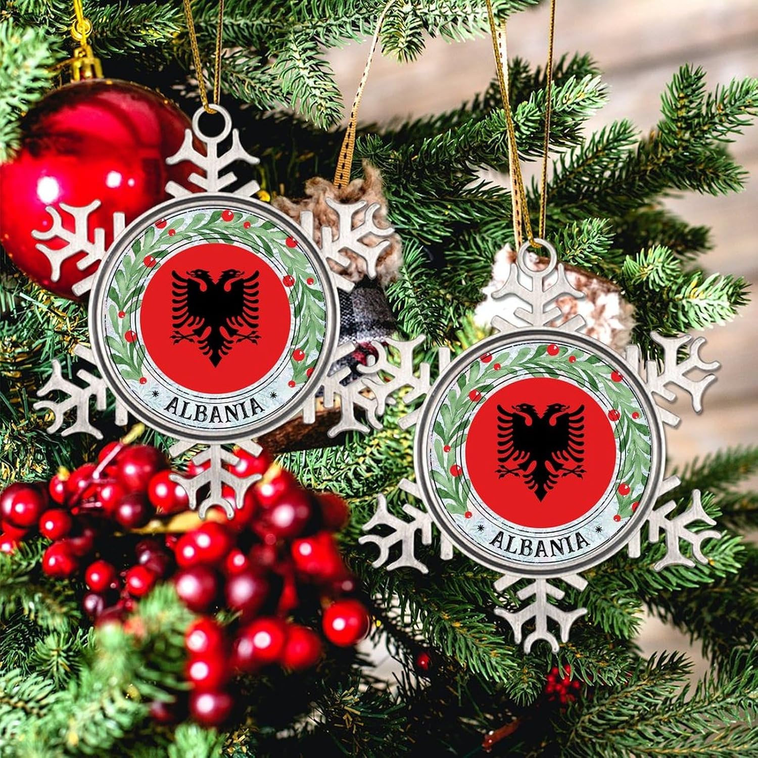 Xmas Ornaments Travel Around The World Albania Frame Silver Christmas Ornament 1st Xmas Best Gifts for Baby Students Birthday Wedding Anniversary New Year Holiday image 4