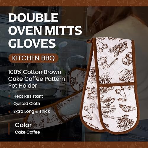 Miniatura 2 de Guantes de cocina para barbacoa de horno dobles  Extra largos y gruesos, resistentes al calor  Tela acolchada adjunta 1 pieza guantes de horno  100%