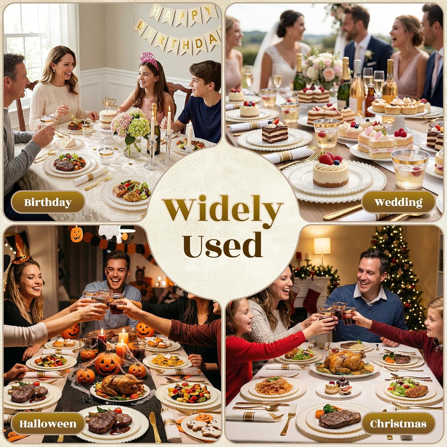 175pcs Plastic Dinnerware Set,Ivory Fancy Beaded Plastic Plates for 25 Guests Include 50 Elegant Plastic Plates,75 Plastic Silverware Set,25 Cups and 25 Pre Rolled Napkins for Mother's Day