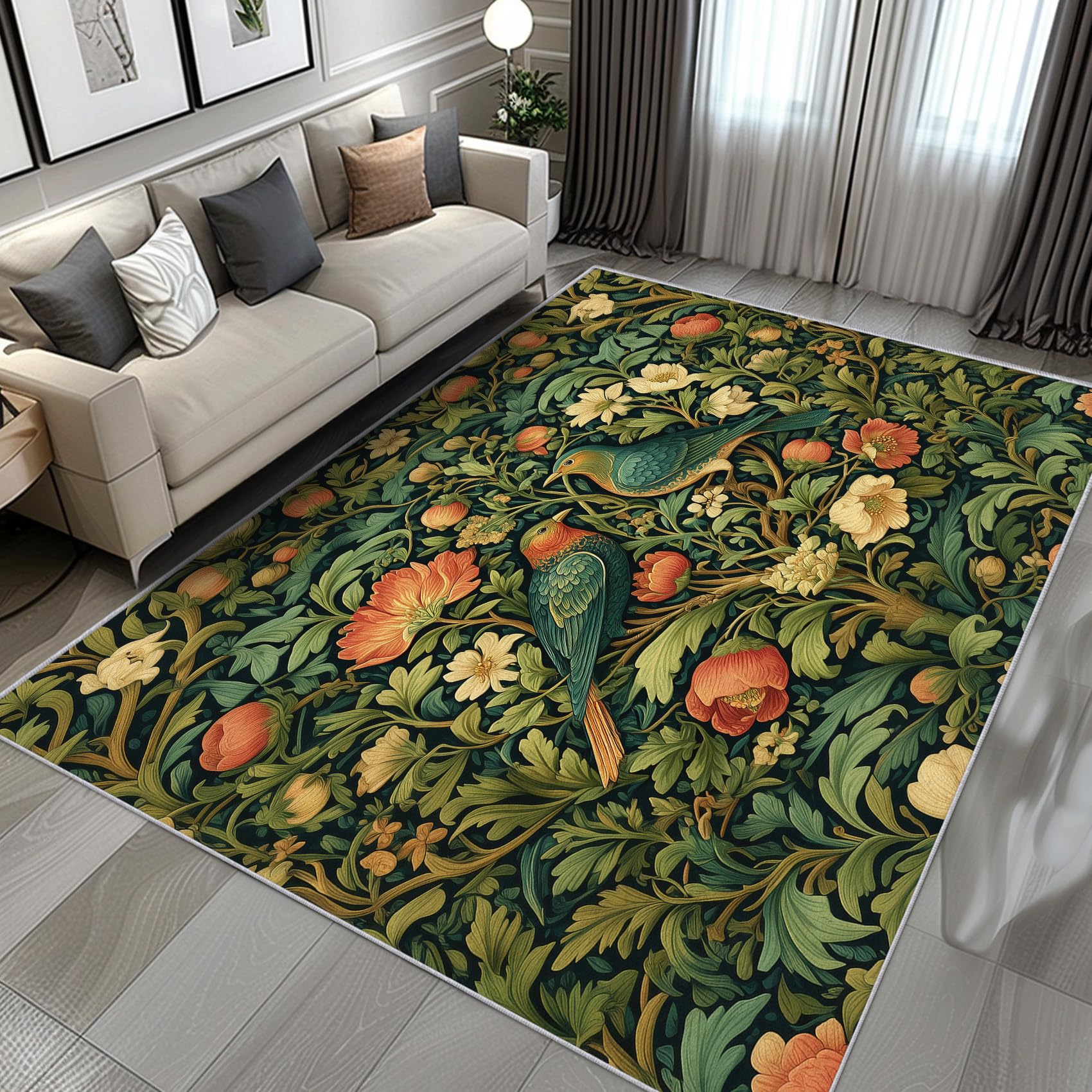 Generisch Vintage Blumen Teppich, Teppich Schlafzimmer Wohnzimmer Blumen Vogel, Wohnzimmerteppich Schlafzimmer Dekoration rutschfeste Waschbar Flanell 160x230 cm V-M5