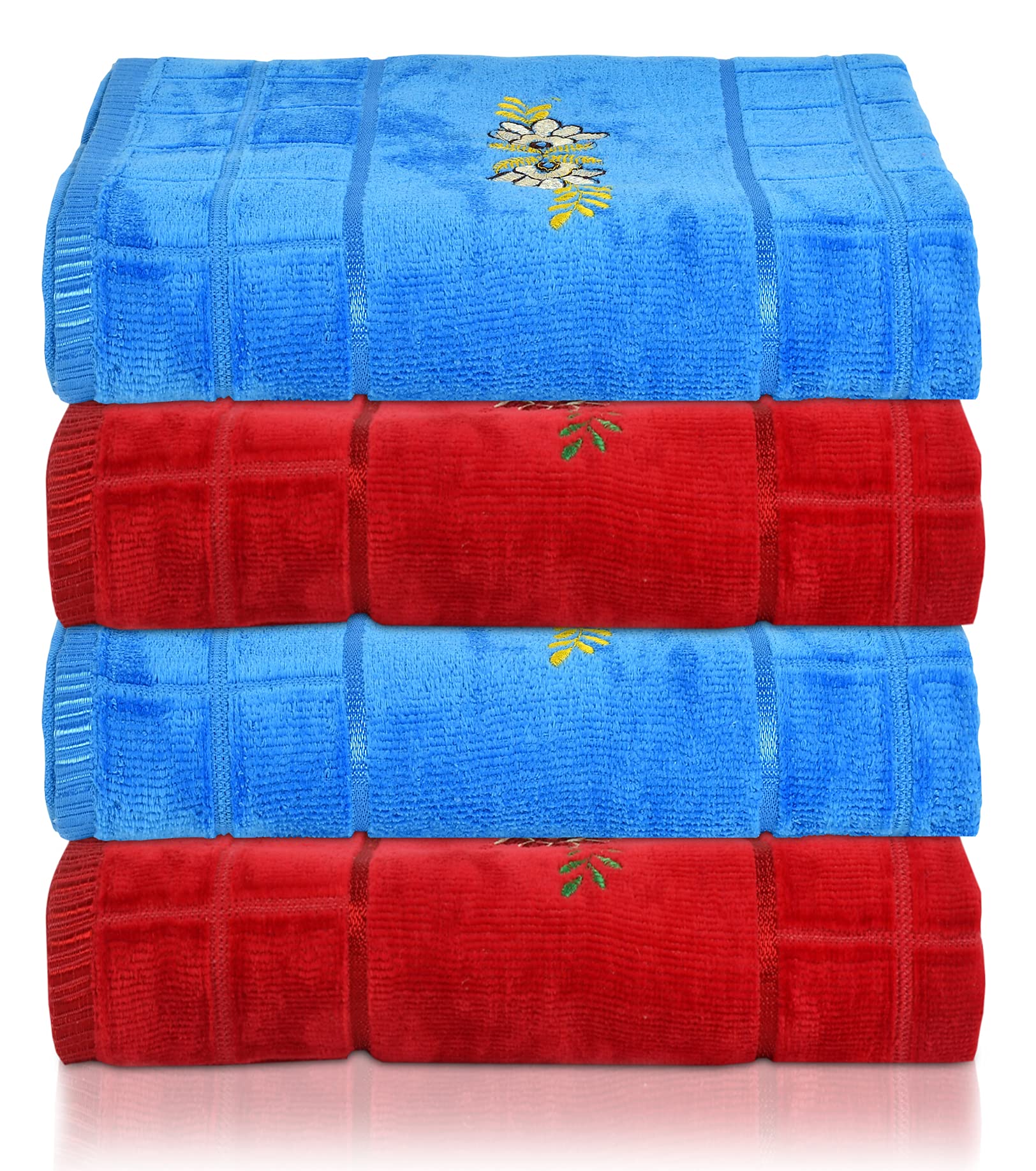 Kuber Industries Luxurious, Soft Cotton Bath Towel with Check Border, 30"x60"- Pack of 4 (Blue & Red)-HS_38_KUBMART21399
