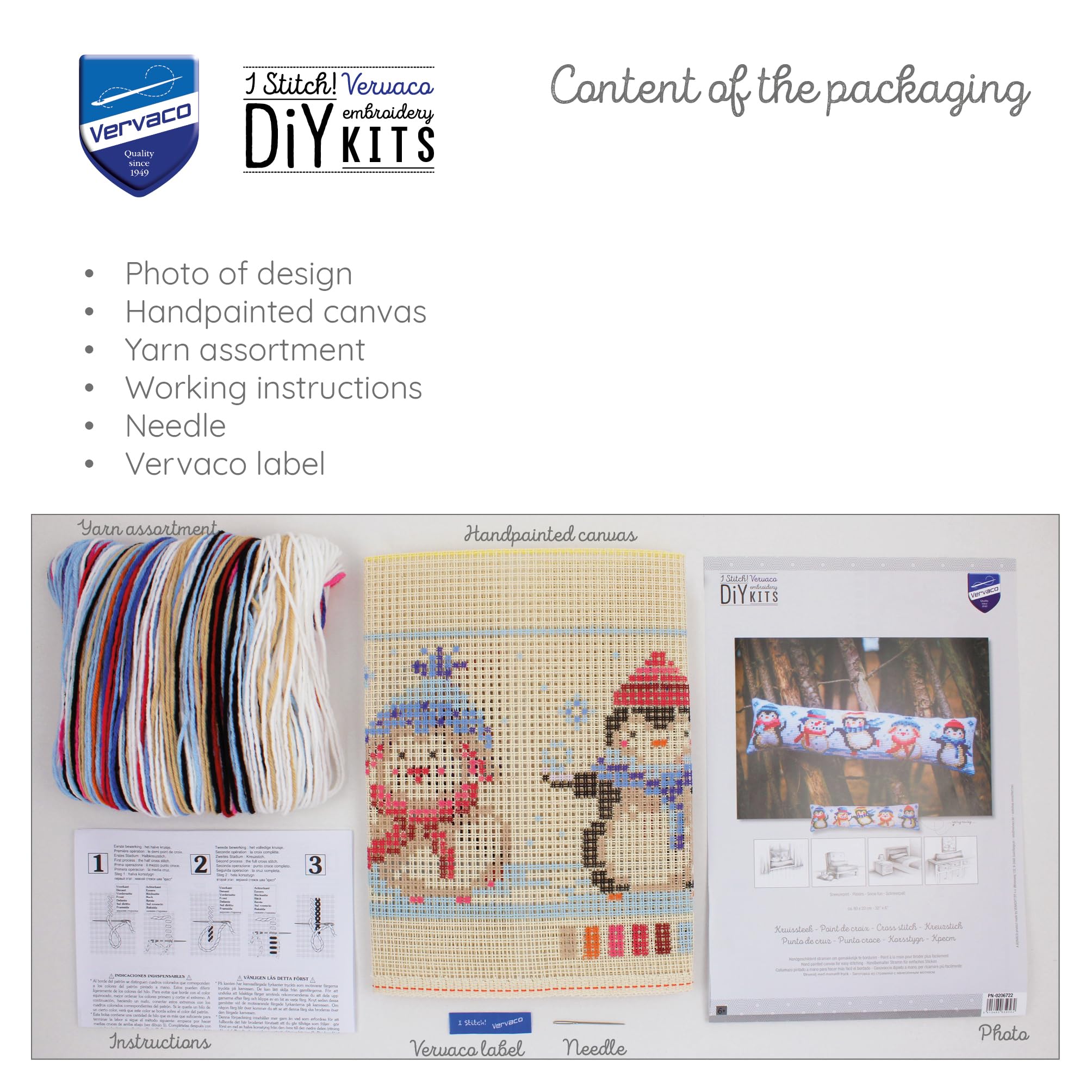 VERVACO Zestaw do Haftu Krzyżykowego Wałek pod drzwi ZABAWA NA ŚNIEGUKanwa z Nadrukiem 80 x 20 cm Gruba Włóczka Akrylowa Zrób to Sam Dekoracja Domu DIY Cross Stitch Kit