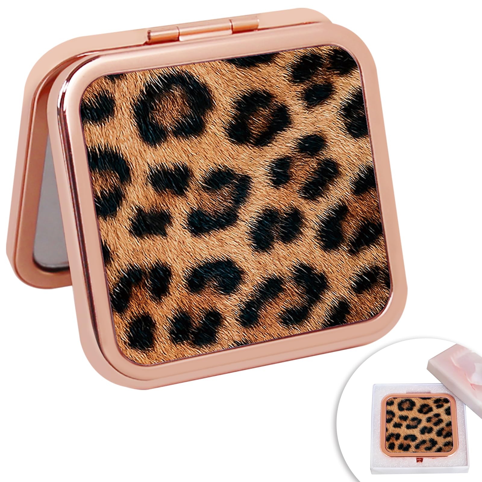 Cheetah Leopard Brown Print Foldable Travel Pocket Mirror Square Metal Portable Mini Makeup Double Sided Handheld Magnifying, 2.8 in-image-5