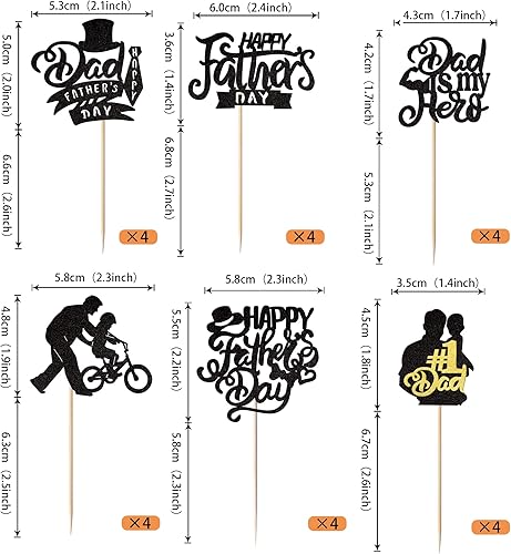 Miniatura 9 de Rsstarxi Paquete de 24 adornos para cupcakes con purpurina para el Día del Padre, para el Día del Padre, decoración de pasteles para el Día del