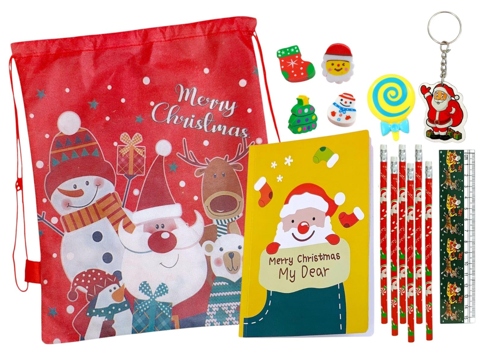 TERA 13 Christmas Gift Pack Of 7 Item, Christmas Stationery Set For Kids, Festive Gift Combo For Xmas, Santa Claus Stationery Gift Set For Boys & Girls, New Year Gift Set, School Set (7 Item Combo)