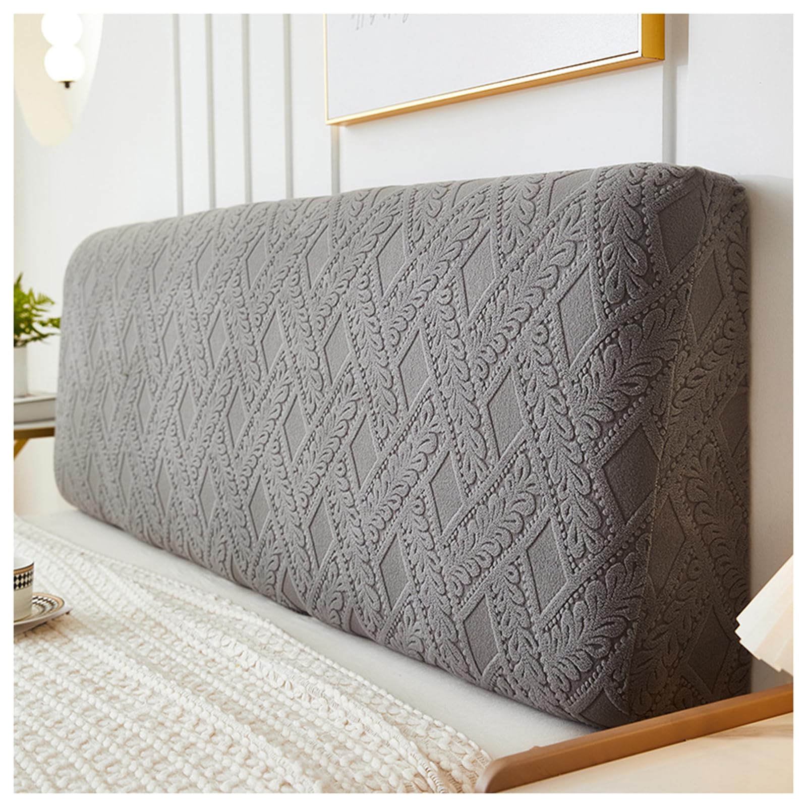 GOFOHIMI Bed Headboard Slipcover Sets,Headboard Covers for Double Bed/Small Double,Dustproof All-inclusive Elastic Headboard Protection Cover,Polyester Jacquard Headboard Cover,Dark Gray,120cm