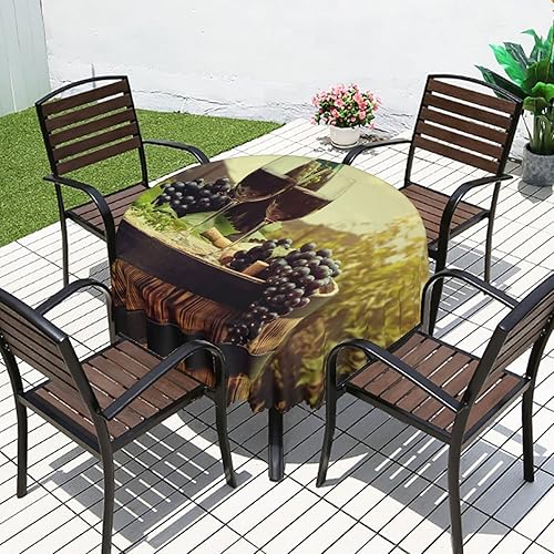 Miniatura 5 de Mantel redondo con temática de vino, lavable, resistente al agua, a prueba de derrames, lavable, reutilizable, para cocina y comedor, fiesta en casa
