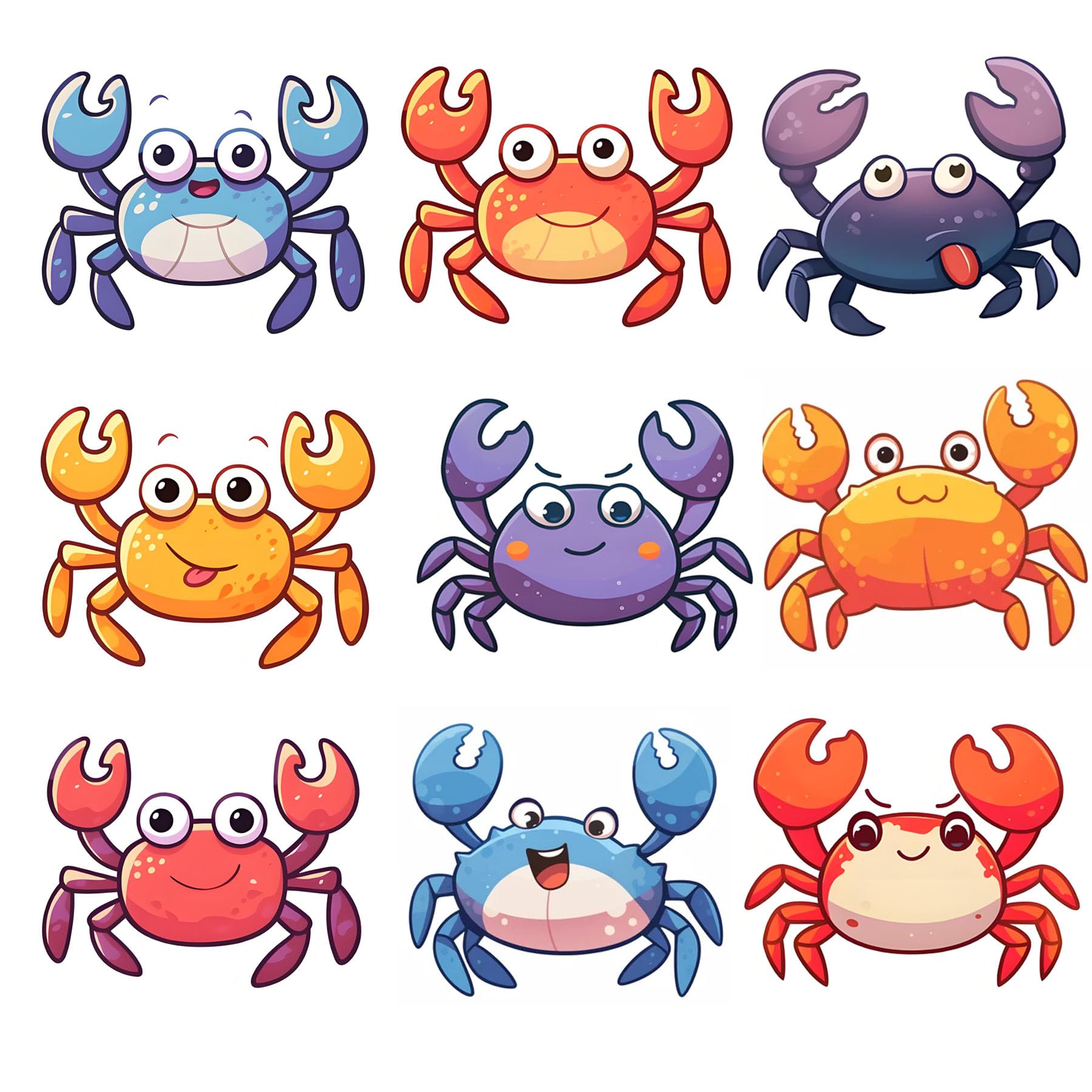 90 Pcs Colorful Cartoon Crab Stickers - Ocean Cruise Ship Door Decorations for Water Bottles, Summer Luau, Hawaii Beach Party, Candy Bags, and Party Favors (115x110 mm)