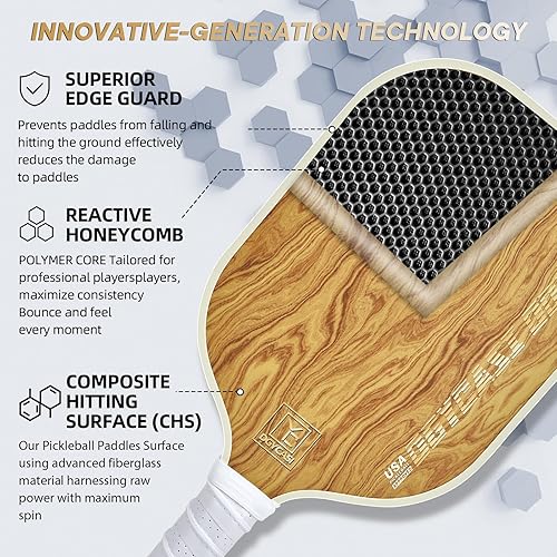 Miniatura 7 de Pickleball Paddles Set of 2, 2023 USAPA Approved, Carbon Fiber Surface (CHS), Polypropylene Honeycomb Core, Anti-Slip Sweat-Absorbing Grip, 4