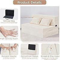 Vista 7 de Sofá Cama Individual Plegable Silla Sofá Cama con Almohada, Twin, Beige Fold out chair bed, Futon sofa bed, Extra bag included, All foam made