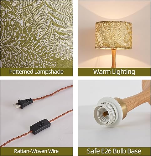 Miniatura 7 de Lámpara de mesa moderna de 17 pulgadas, lámpara de escritorio para sala de estar, dormitorio, oficina en casa, patrón de madera natural, mesita de