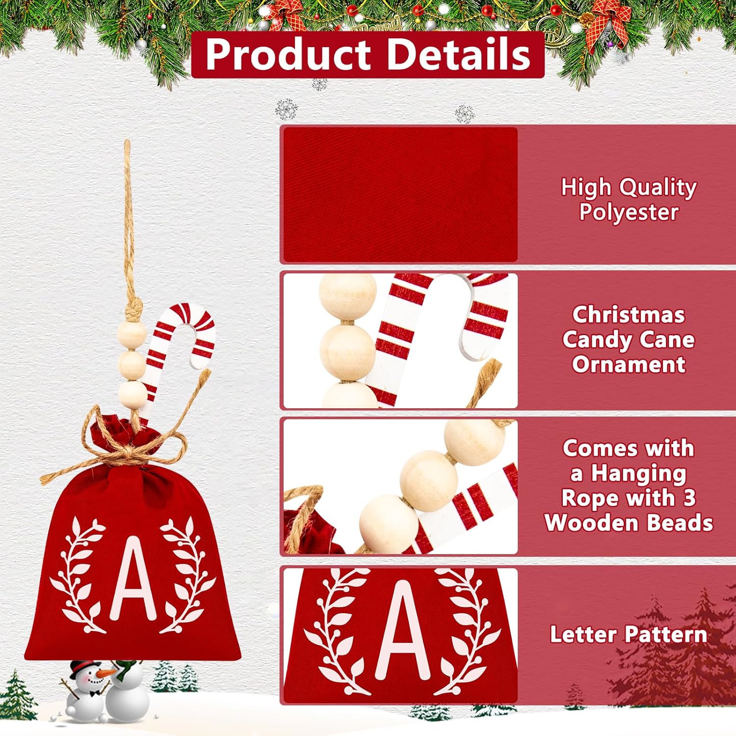 Personalised Red Monogram Letter Bag, Christmas Hanging Ornament for Christmas Trees, Home Party Gifts (Dad)
