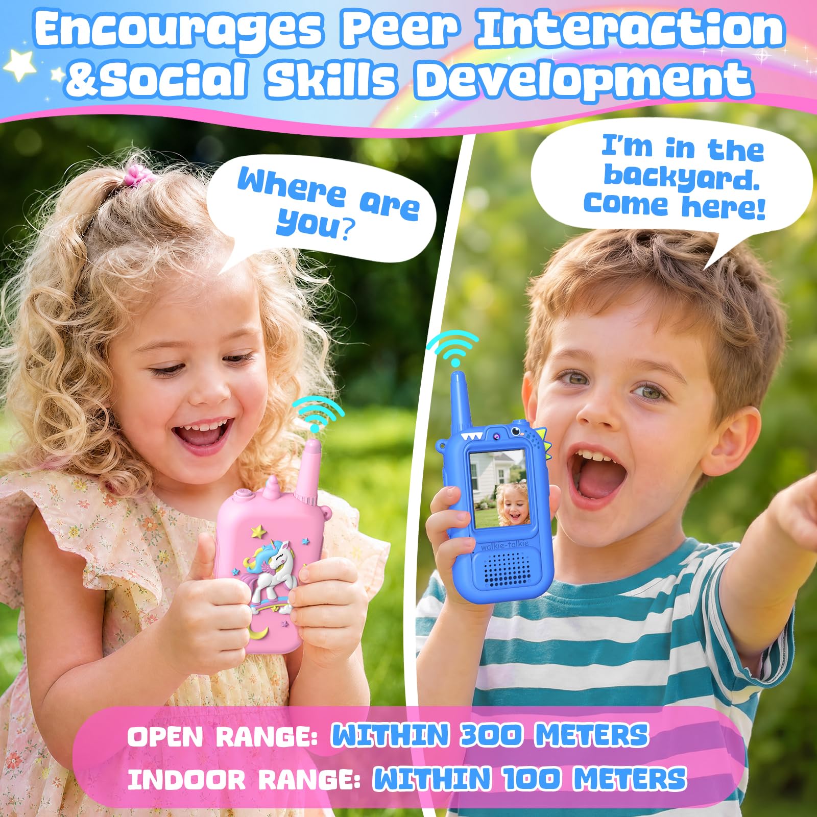 iKidiki Giochi Bambini 3 4 5 6 7 8 Anni, Video Walkie Talkie Bambini Ricaricabili Idee Regalo Bambino Bimba 3-8 Anni Femmina Gioco Bimbo 3-8 Anni Maschio Walky Talky Giocattoli per Bambina