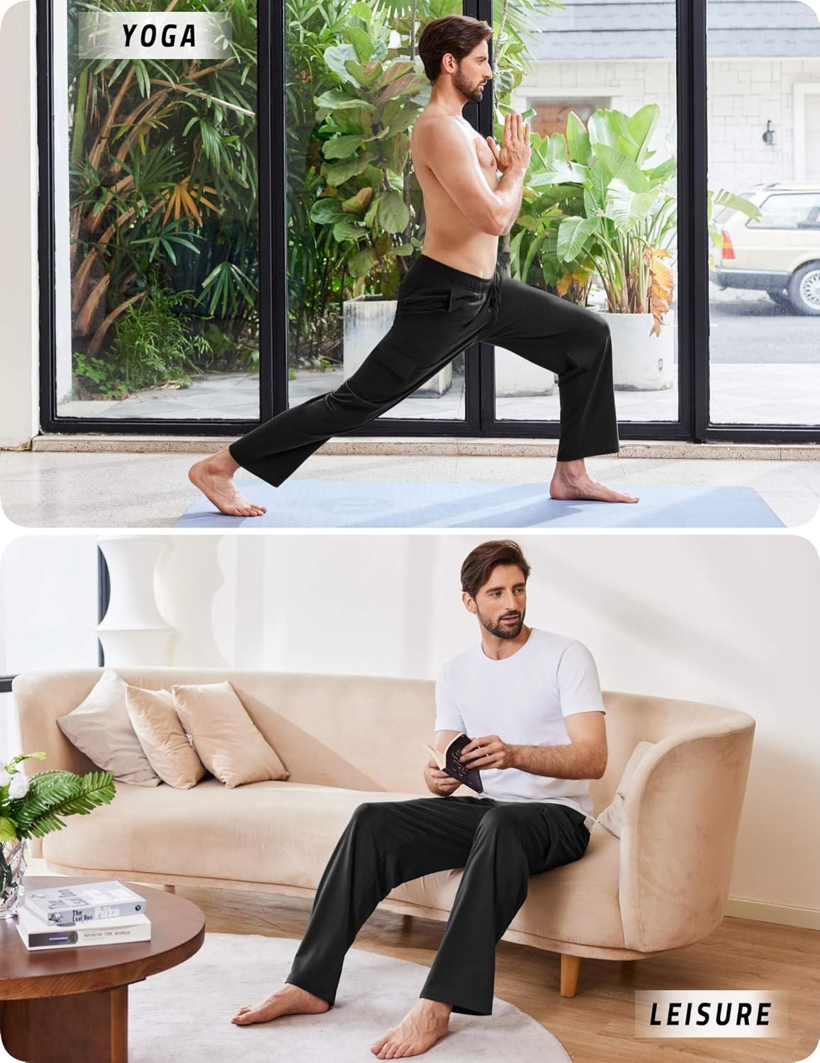 PINSPARK Men's Cargo Sweatpants with Pockets Open Bottom Baggy Cotton Jogger Sweatpants Uncuffed Lounge Pants Straight Leg - Image 6