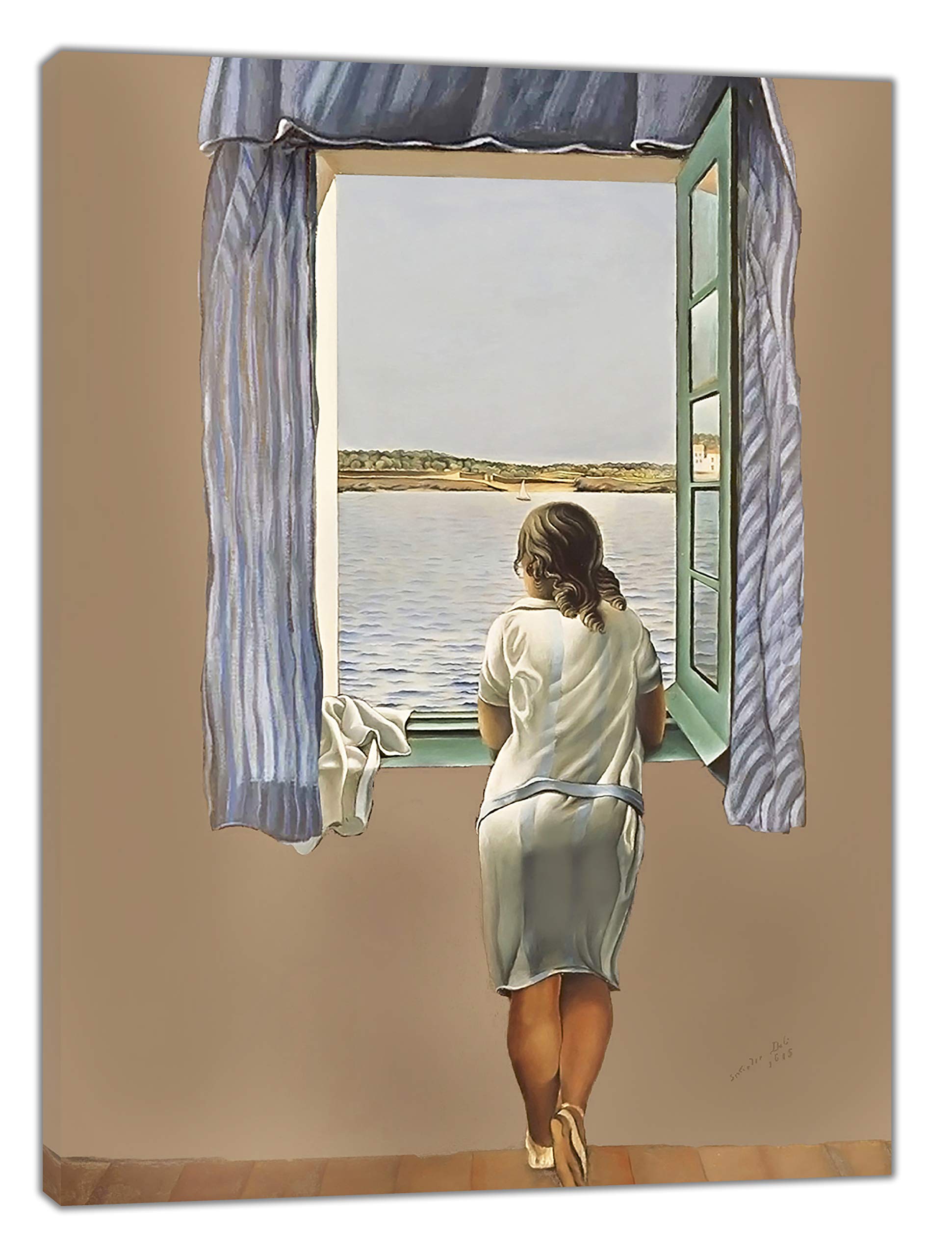 ARTSPRINTS A Girl at The Window by Salvador DALI Reprint ON Wood Framed Canvas Picture Wall Art for Home Decoration Ready to Hang 20’’ x 16 inch -38mm Depth