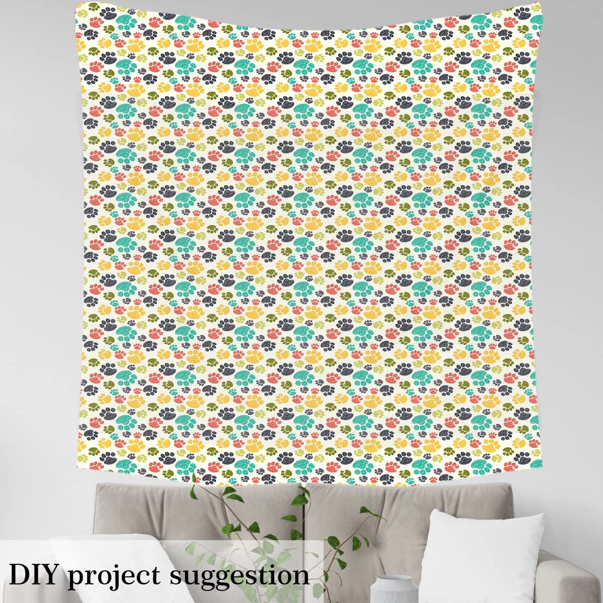 Dog Paws Fabric by The Yard,Cute Pet Dogs Upholstery Fabric for Chairs,Cartoon Animal Paws Doodles Dog Lover Decorative Fabric for Upholstery and Home DIY Projects,3 Yards,(L276*W150cm) Charcoal Beige - Image 4
