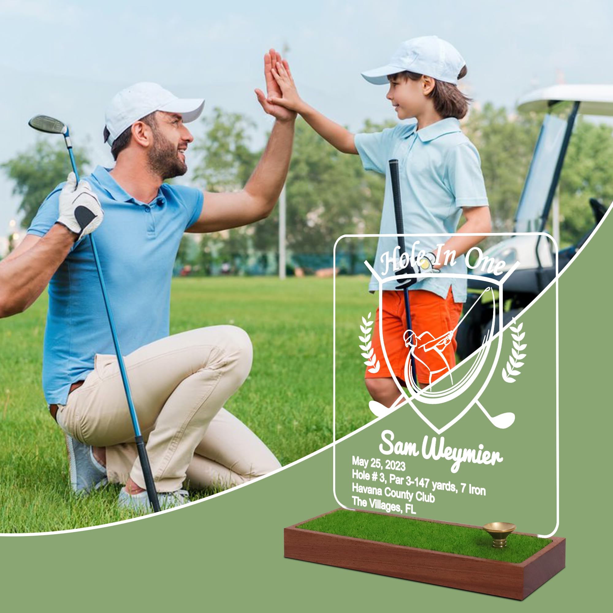 CoolGift Mart Customized Hole in one Golf Ball Display, Personalisierte Light Up Golfball Halter für die Anzeige und Lagerung, hölzerne Zubehör mit warmen weißen Farbe leuchtet
