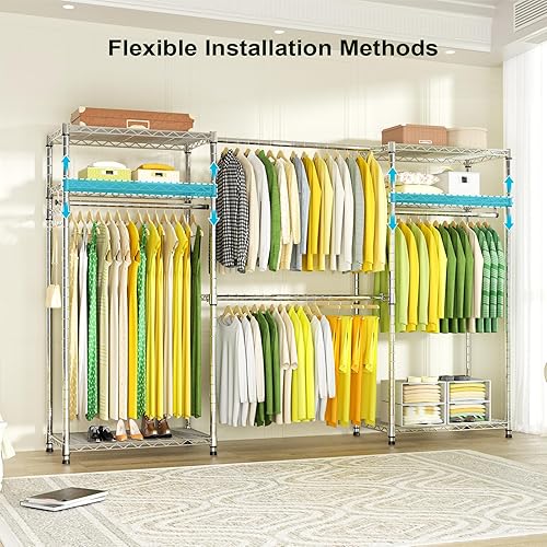 Miniatura 4 de Ulif E1 - Perchero de ropa resistente, 6 niveles de metal independiente para almacenamiento y organizador con 4 barras para colgar, armario fácil de