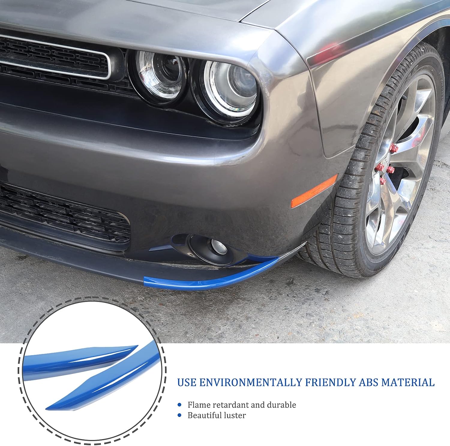 JeCar Front Shovels Cover Decoration Kit Front Deflector Spoiler Bumper Lip Body Shovels Front Bumper Exterior Decals Sticker Accessories for 2015-2020 Dodge Challenger SXT, Blue