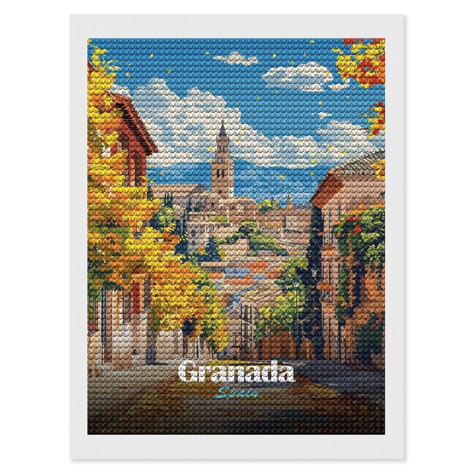 Junmoney Granada, Spain, Autumn Cityscape Diamond Painting Kit 12"x16", Easy Handmade Project, Cosy Home Accent, for Craft Lovers, Holiday Gift Idea