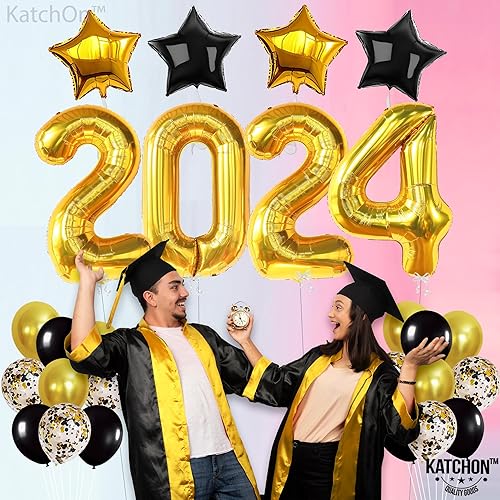 Miniatura 4 de KatchOn, Juego de globos negros y dorados del 2024, enormes, paquete de 35, globos gigantes de 40 pulgadas, dorados 2024 para decoraciones de