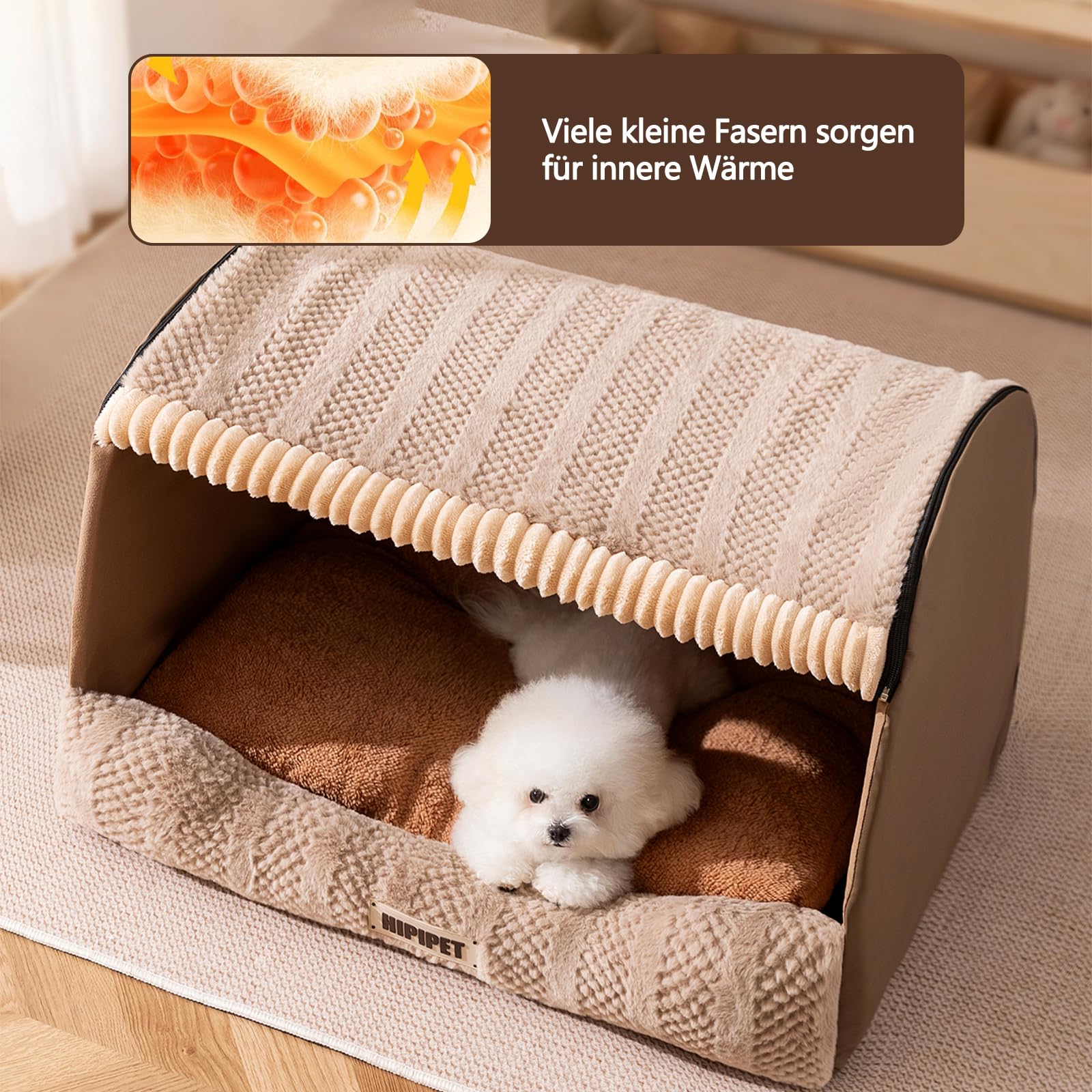 Galatée Katzenhaus, Süßes Hundebett, Faltbares Weiches Katzenhöhlenbett Mit Abnehmbarem Kissen, Haustiernest Mit Rutschfester Unterseite, Bequemes Hundezelt(M, Hellbraun)