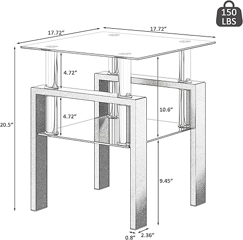 Miniatura 66 de IANIYA Mesa auxiliar moderna de cristal, mesa auxiliar de 2 niveles con parte superior de vidrio templado y patas de metal, esquina de mesita de
