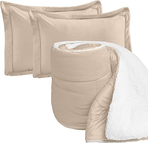 Elegant Comfort Juego de edredón sherpa ultra afelpado de 3 piezas, color sólido y reverso esponjoso, apto para todas las estaciones, peso pesado,