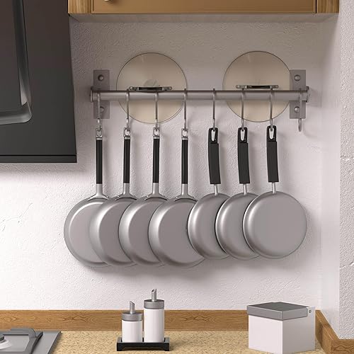 Miniatura 2 de Dseap Soporte para utensilios de cocina, soporte para ollas y sartenes montado en la pared, riel de cocina con 8 ganchos para colgar utensilios de