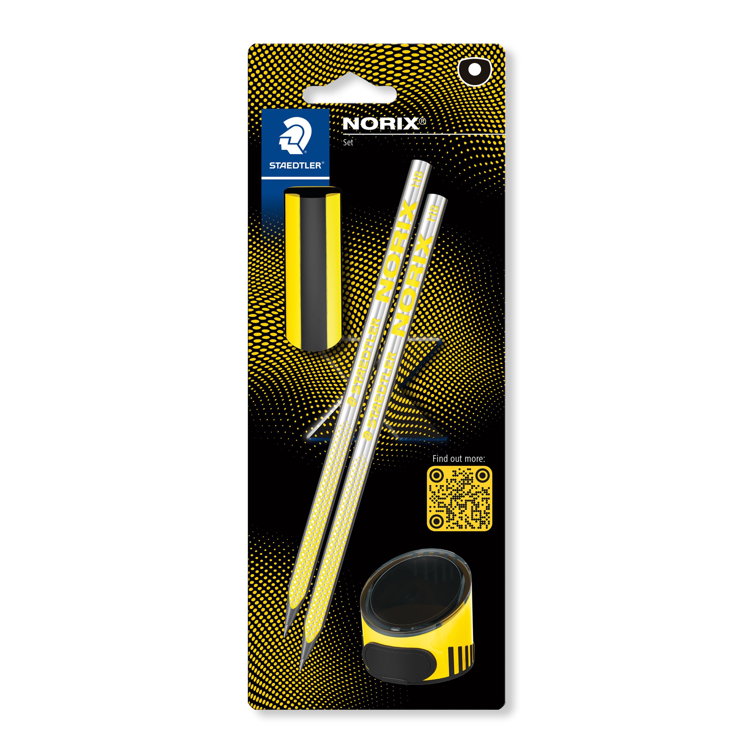 STAEDTLER HB Drawing Pencils - for Sketching and Writing - NORIX - Includes 2 HB Pencils, Sharpener & Eraser in Yellow - Set of 4, 181 SBK2-1