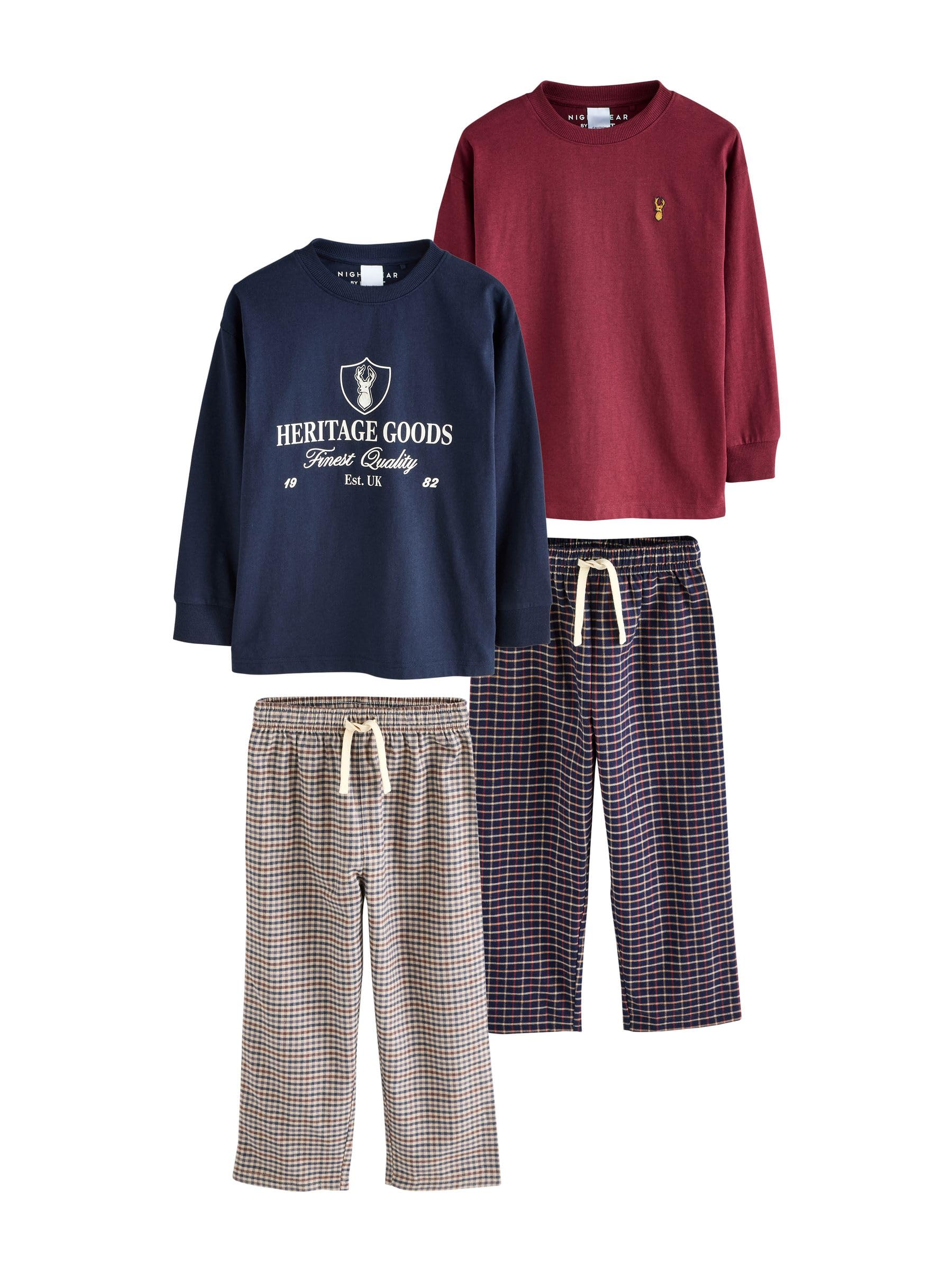 NEXT Garçon Pyjamas tissés à Manches Longues et Carreaux, Lot de 2