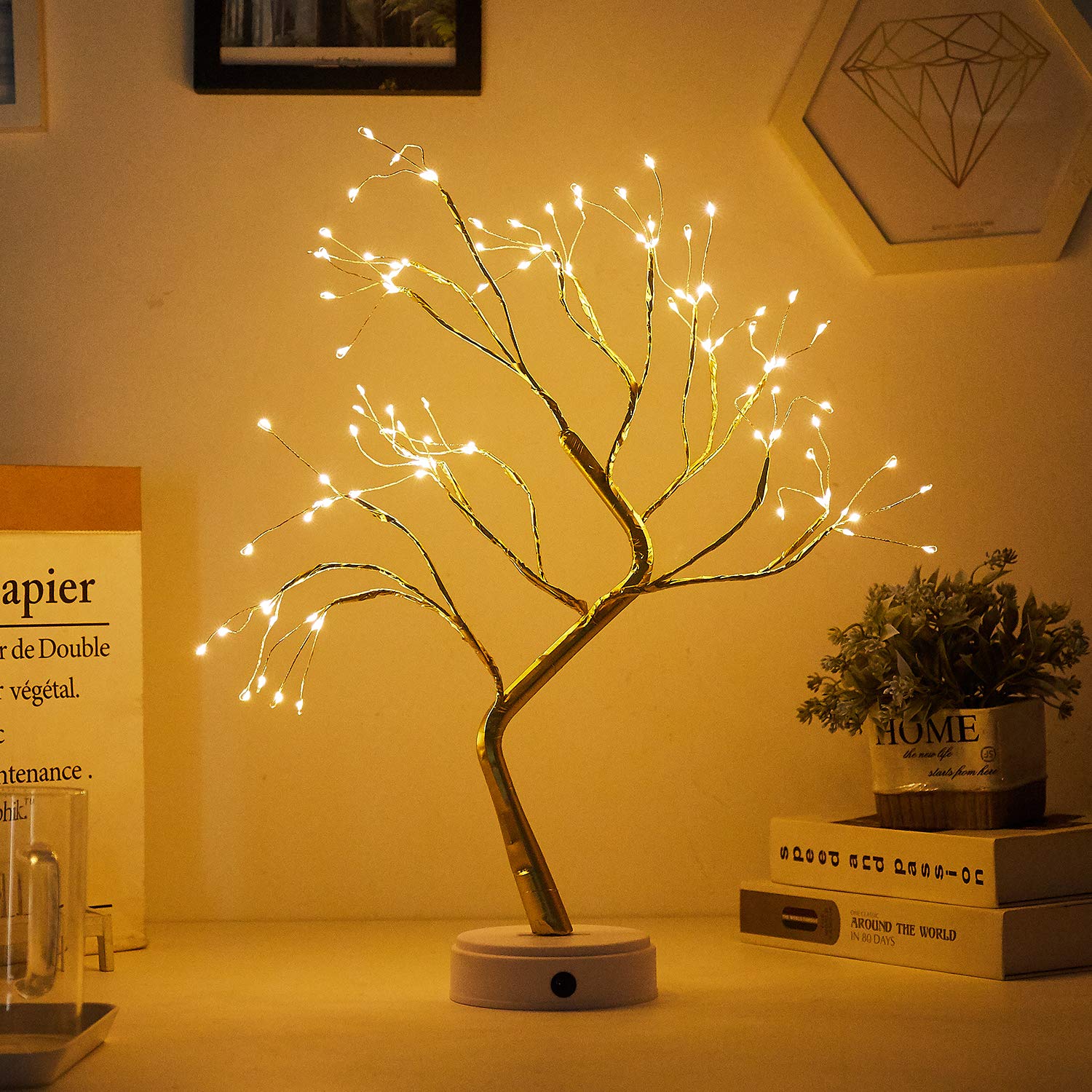 HIBRANCH 20" Bonsai Tree Light - Fairy Light Spirit Tree Lamp with 108 LED Lights - DIY Artificial Tree Lamp, USB/Battery Touch Switch, Deco of Children's Room, Bedroom, Living Room, Party Wedding