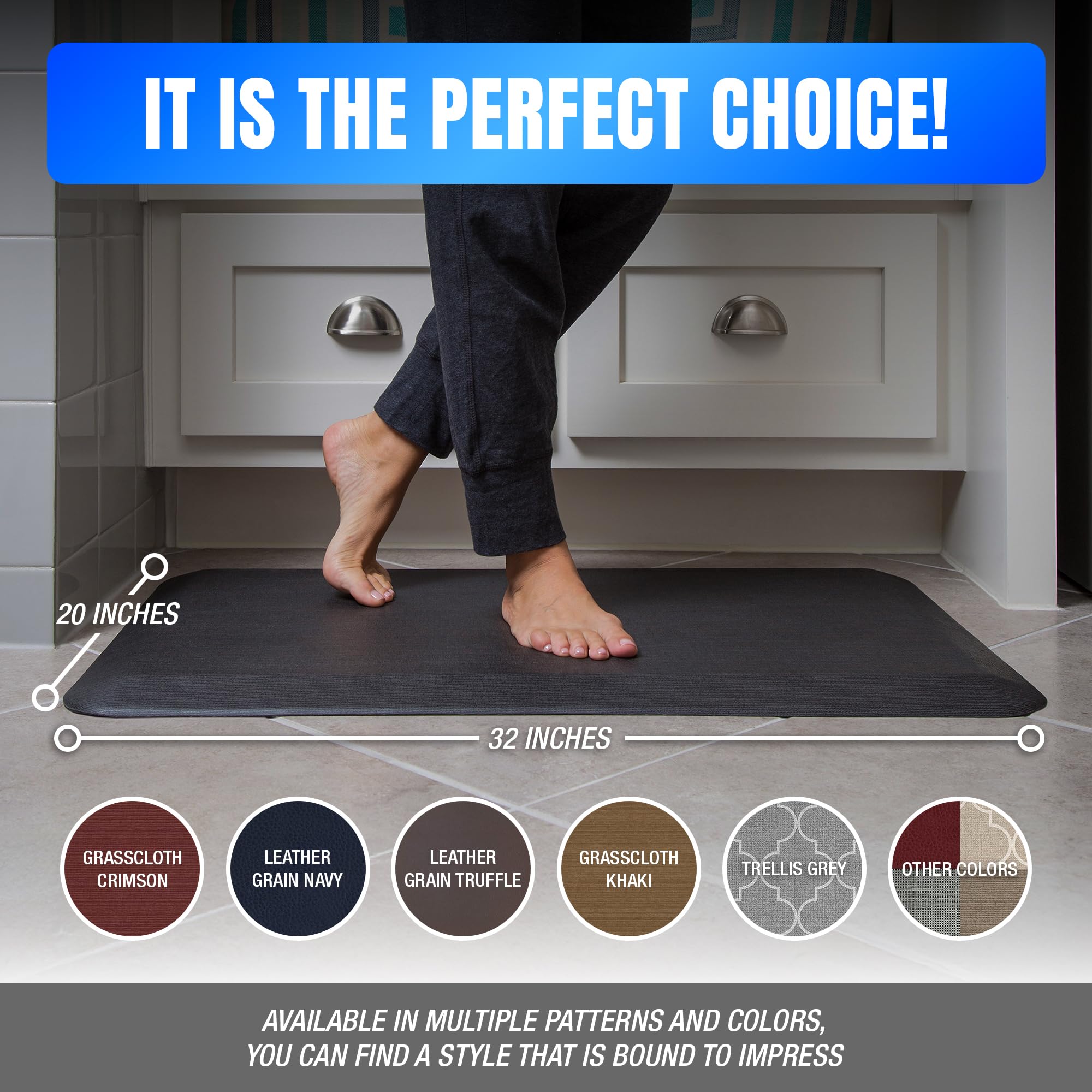 NewLife by GelPro Ergo-Foam Cushioned Anti-Fatigue Standing Kitchen Floor Mat Padded Stain-Resistant Waterproof Non-Slip Comfort Padded DeskOffice Mat - 20 x 32 Grasscloth Charcoal product thumbnail 7
