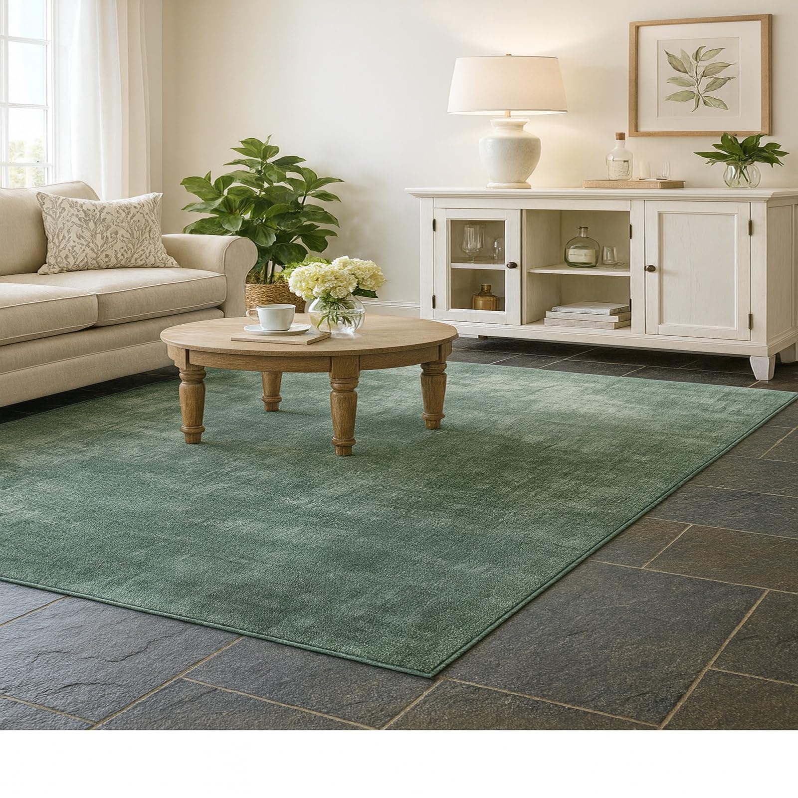 Grand tapis de salon 180x270cm abstrait vert vintage haut de gamme