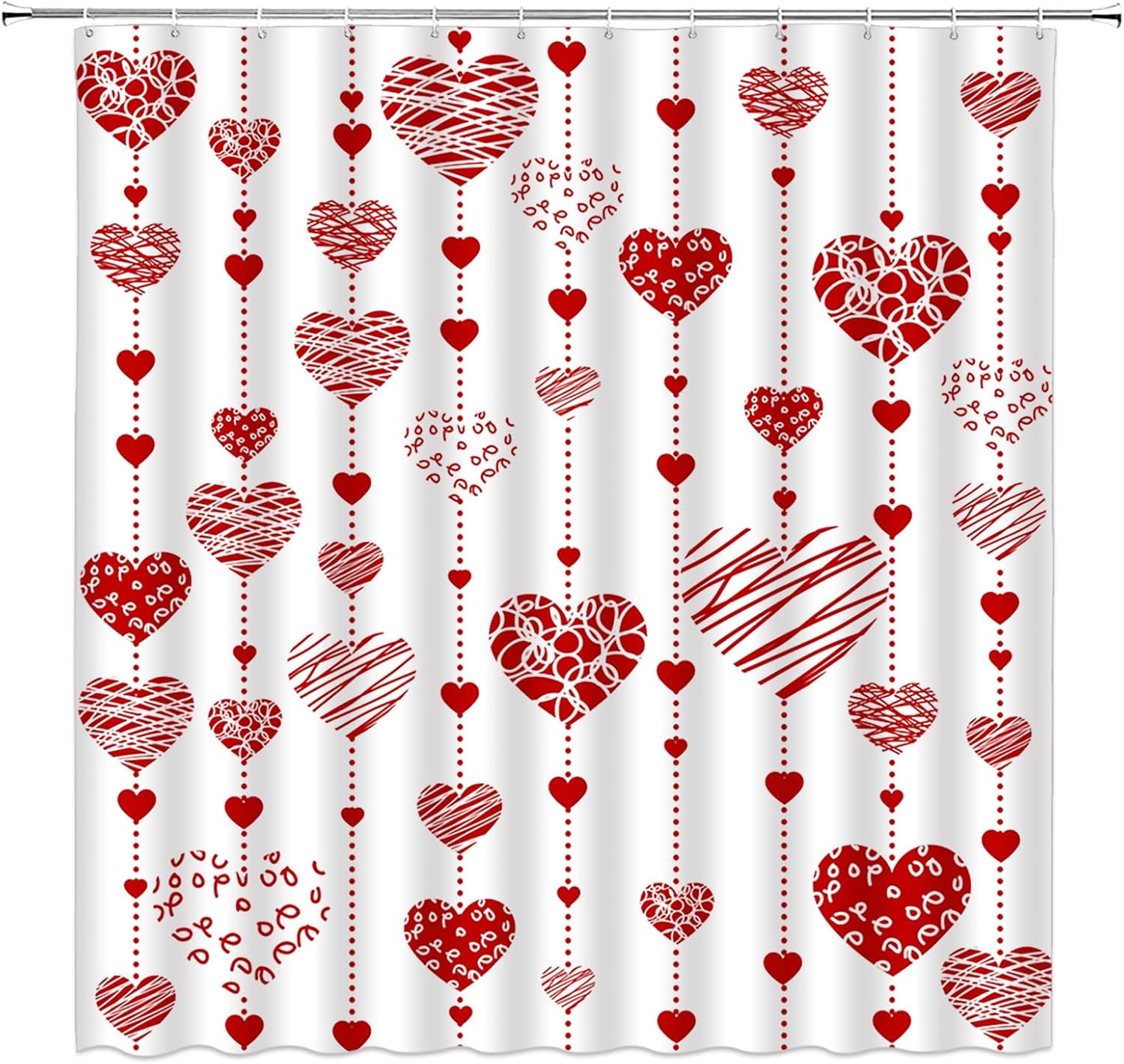 Valentines Shower Curtain Red Heart Love Romantic Sweet Lover Wedding Marriage Retro Creative 70" Wx84 H Fabric Bathroom Decor Curtain with Hooks