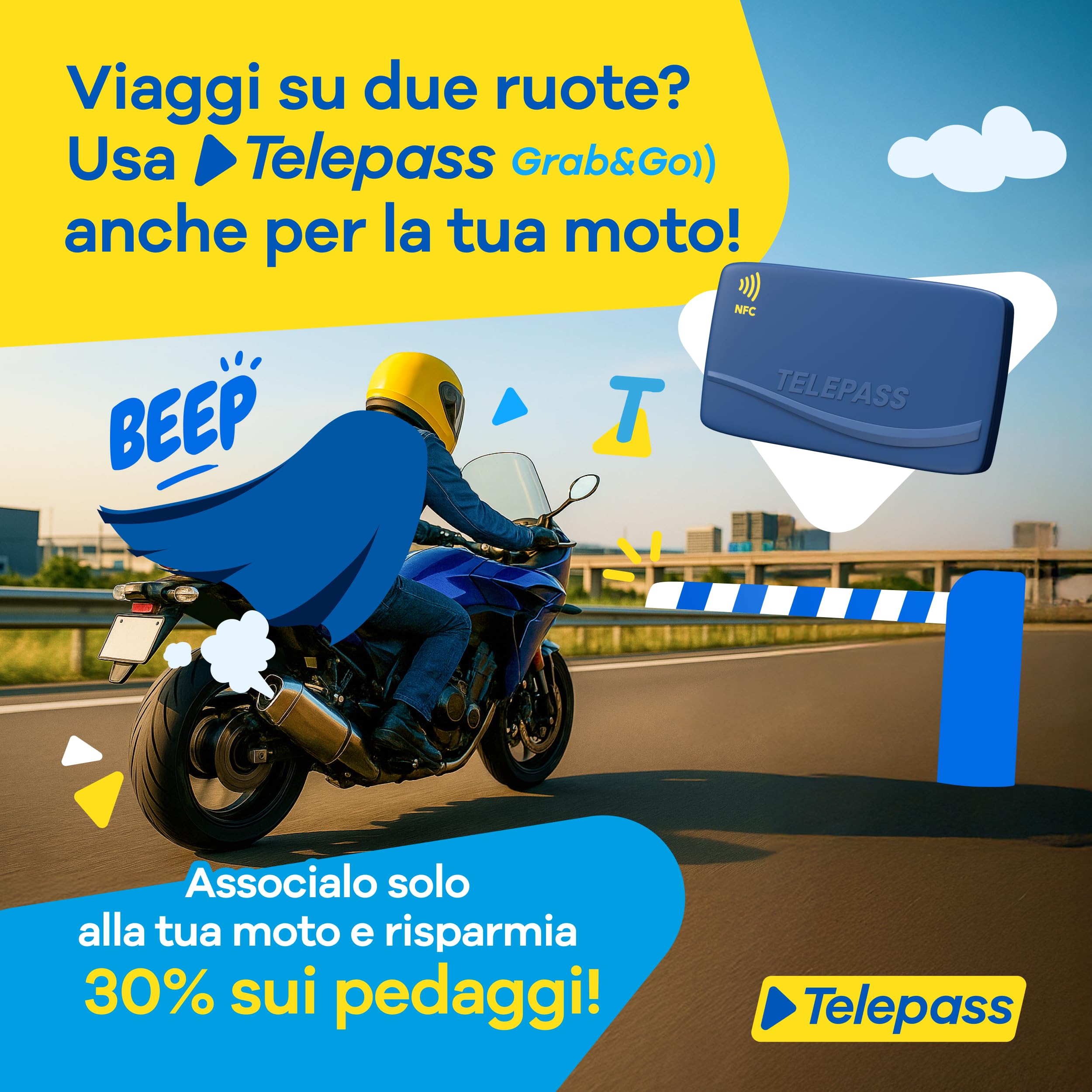 Telepass Grab&Go – Dispositivo Senza Canone Fisso, Modalità Pay-Per-Use, Attivazione a Pagamento Dopo Acquisto – per Pedaggi, Parcheggi, Strisce Blu, Area C, e-Vignette, Traghetti Stretto Messina