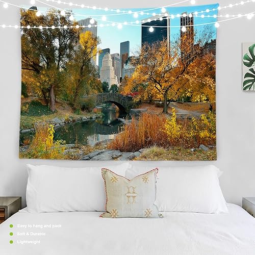 Miniatura 2 de BaoNews Tapiz de otoño de la ciudad de Nueva York, Central Park en la ciudad de Nueva York, manteles grandes para colgar en la pared, mural,