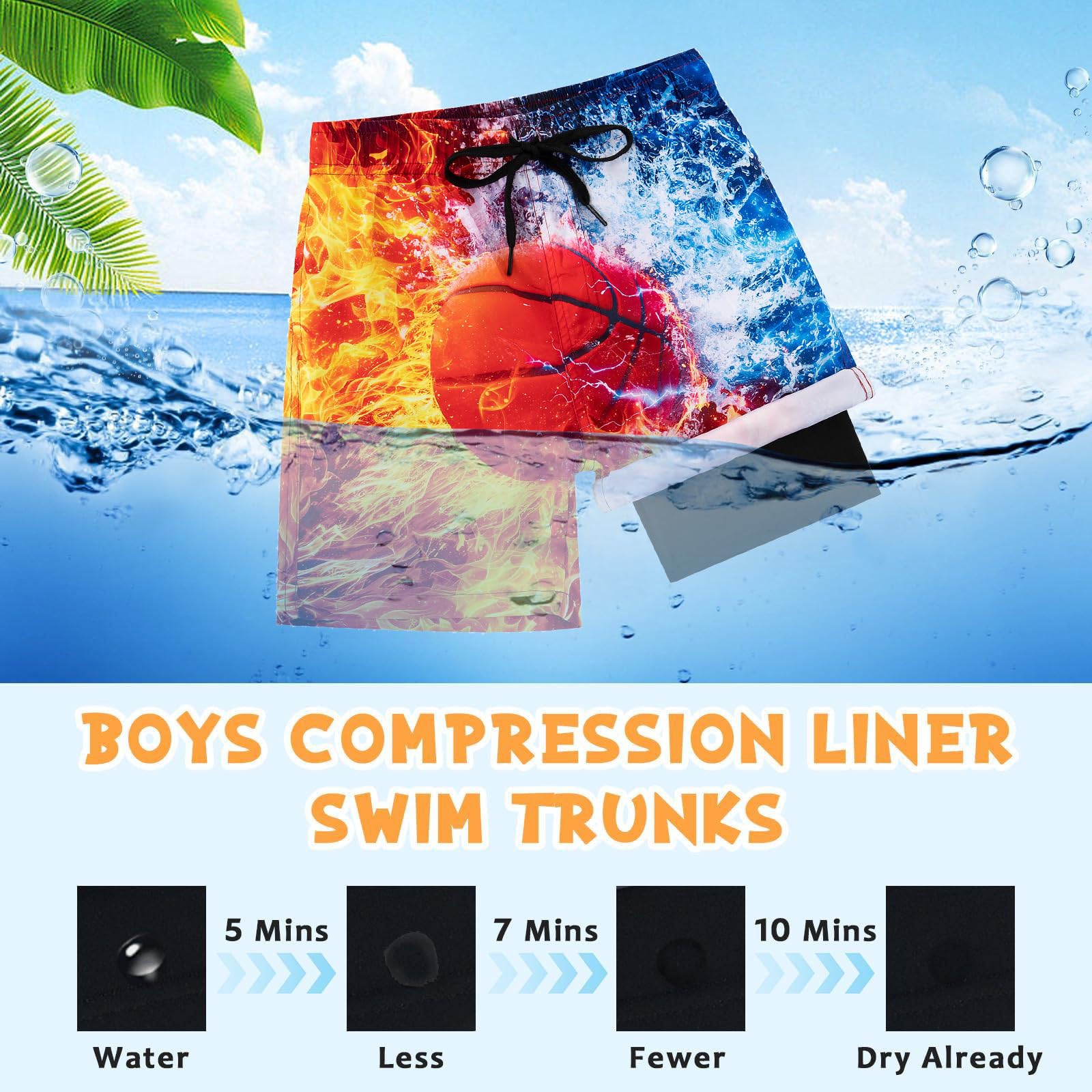 Fanient Maillot de Bain Garçon avec Doublure de Compression,Short de Bain 2 en 1 à Séchage Rapide et Poches,Idéal pour Le Surf et la Plage,7-18 Ans