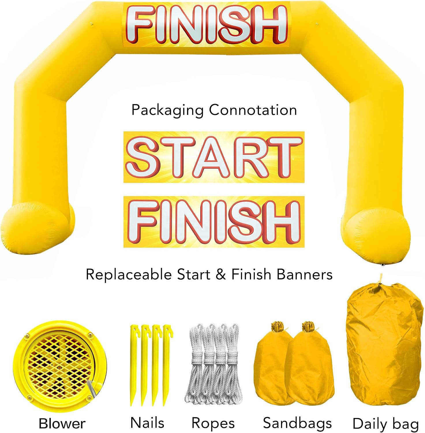 20ft Start Finish Line Inflatable Arch Yellow with Powerful Blower, Hexagon Inflatable Archway for Race Outdoor Advertising Commerce