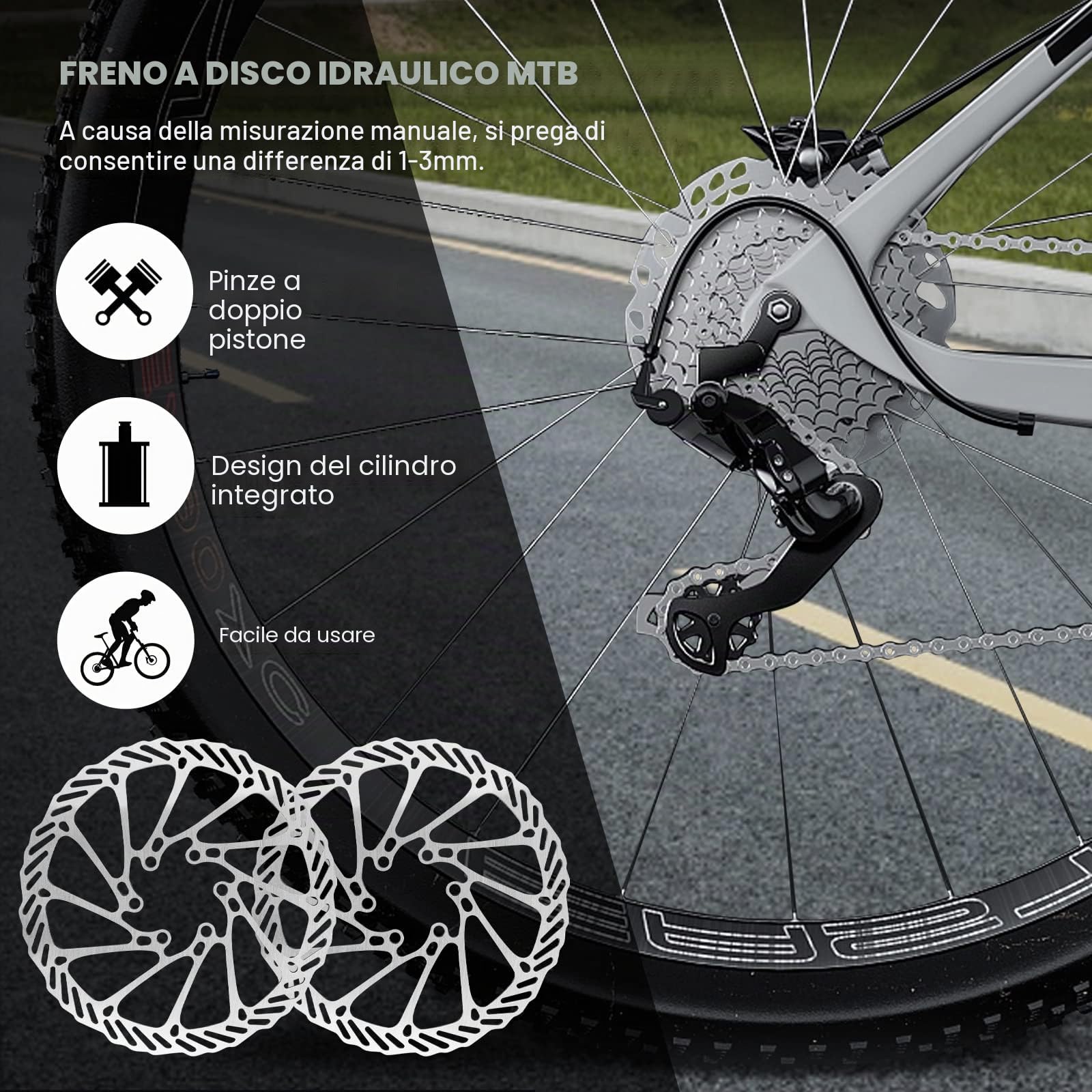 Set di Freni idraulici MTB a Disco, Kit con Rotore 160mm, Anteriore 80CM Posteriore 140CM Olio Bicicletta in Lega di Alluminio